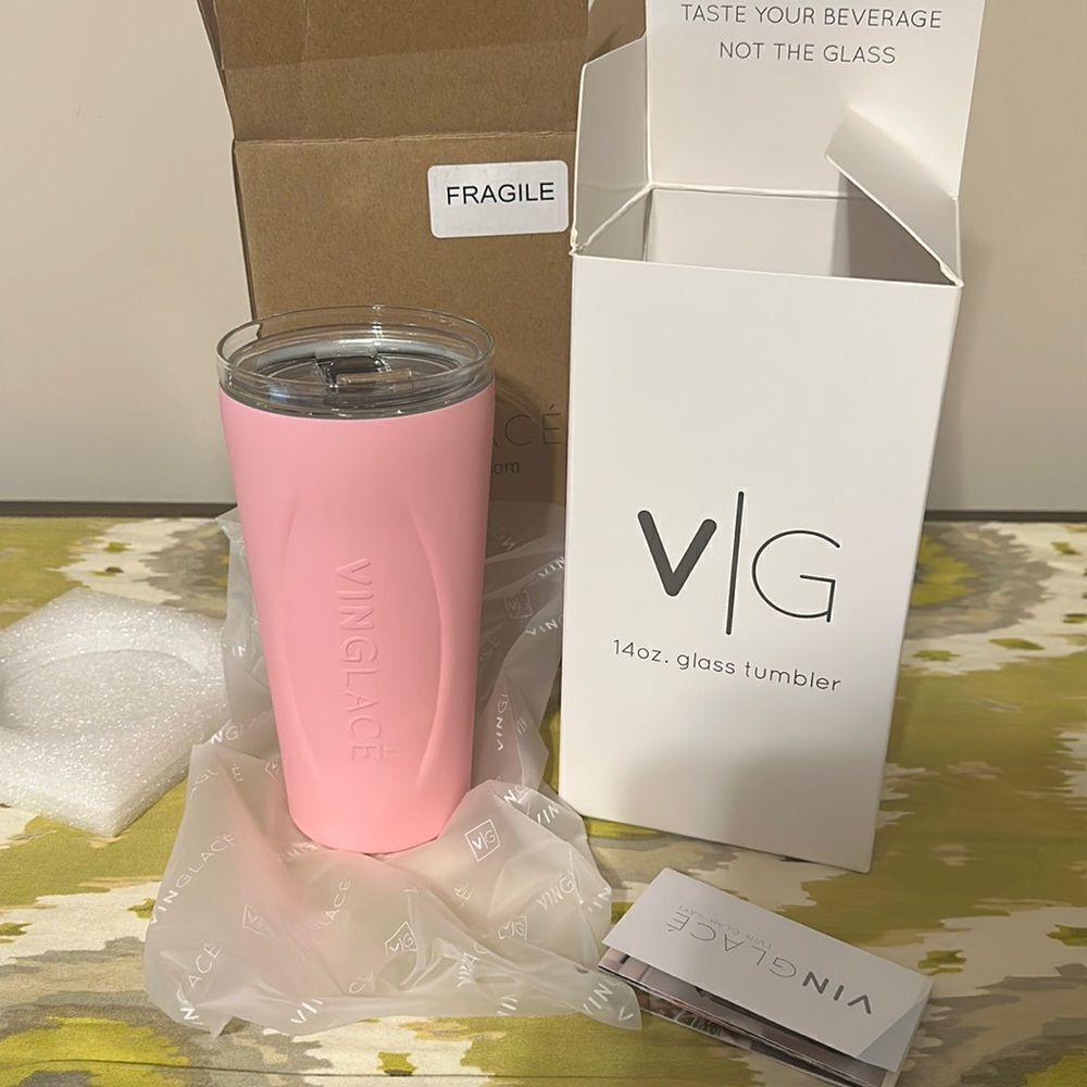 NIB 14 oz Rose Pink Vinglace Glass Tumbler